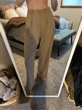 High-Waist Wide Leg Tan Trousers